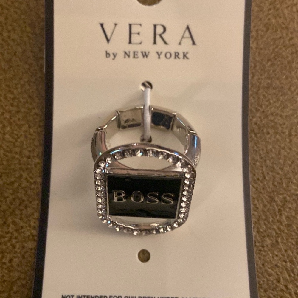 BOSS Black Oval Rhinestone Ring
